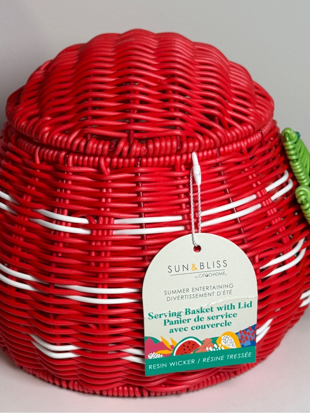 Strawberry Basket Red Resin Wicker Serving Basket with Lid